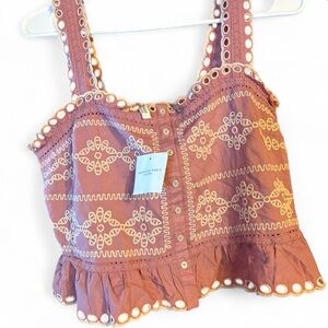 American Eagle Outfitters Pink Embroidered Eyelet Cropped Camisole